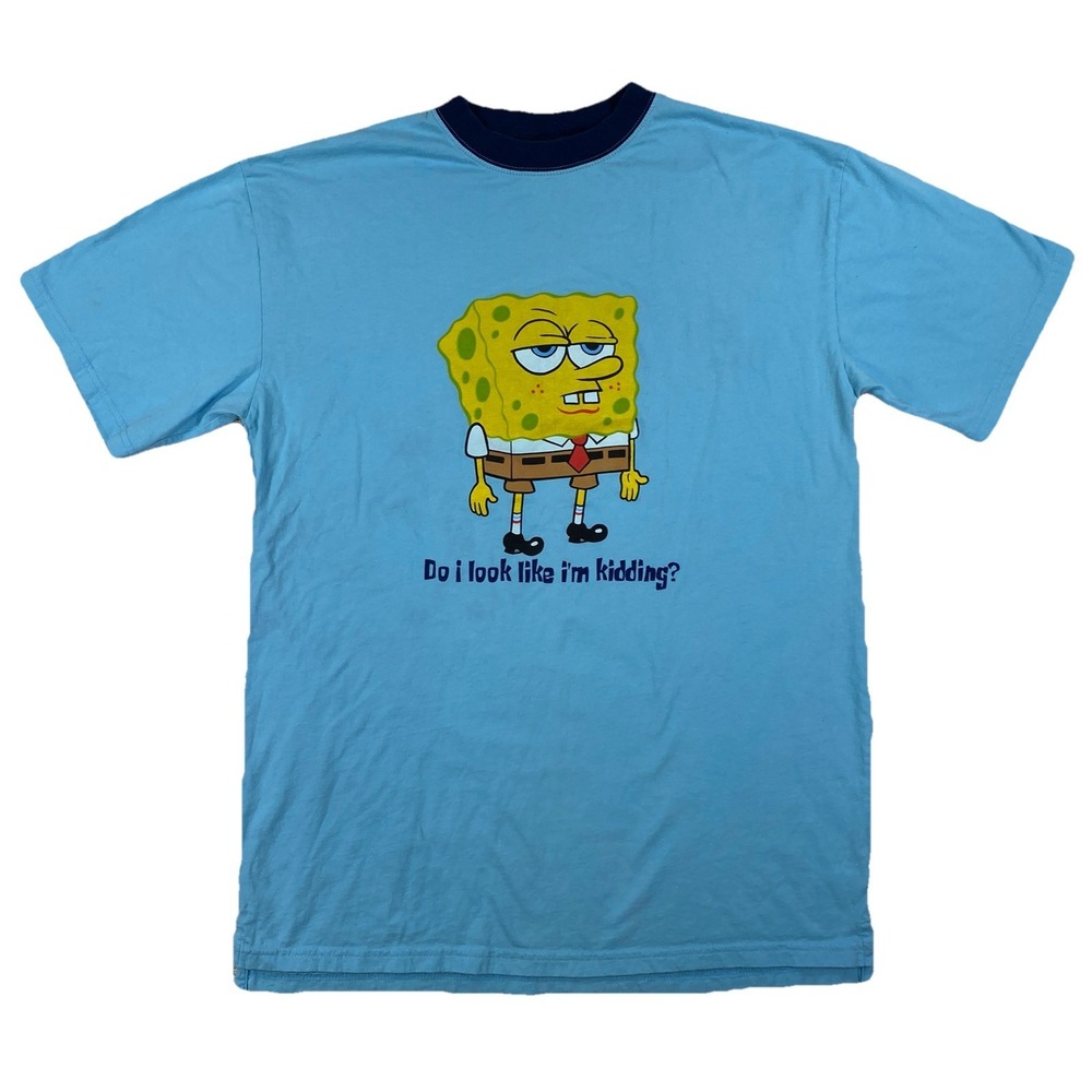 Vintage Spongebob Squarepants Do I Look Like I'm Kidding T-Shirt Adult L/XL Blue
